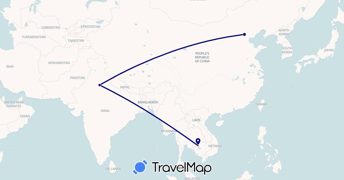 TravelMap itinerary: driving in China, India, Cambodia (Asia)